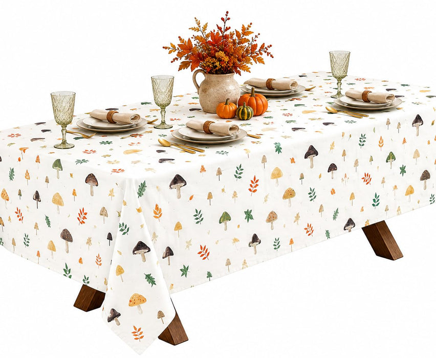 Home Bargains Plus Thanksgiving Mushroom Delight Vinyl Tablecloth with Flannel Backing, PEVA Non Toxic Easy Care Fall Table Cover for Holiday Party, Autumn Leaves