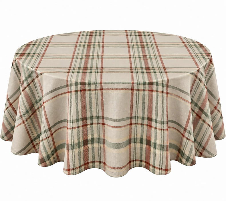 Pocono Plaid Thanksgiving Tablecloth, Farmhouse Green & Rust, Stain Repellent