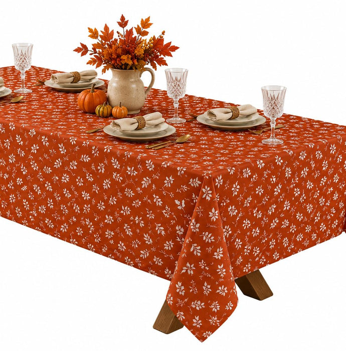 Home Bargains Plus Thanksgiving Harvest Grain on Rust Background Vinyl Tablecloth with Flannel Backing, PEVA Non Toxic Easy Care Fall Table Cover for Holiday Dining Party