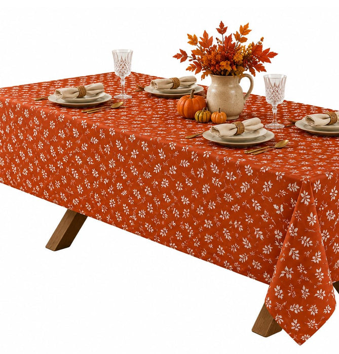 Home Bargains Plus Thanksgiving Harvest Grain on Rust Background Vinyl Tablecloth with Flannel Backing, PEVA Non Toxic Easy Care Fall Table Cover for Holiday Dining Party
