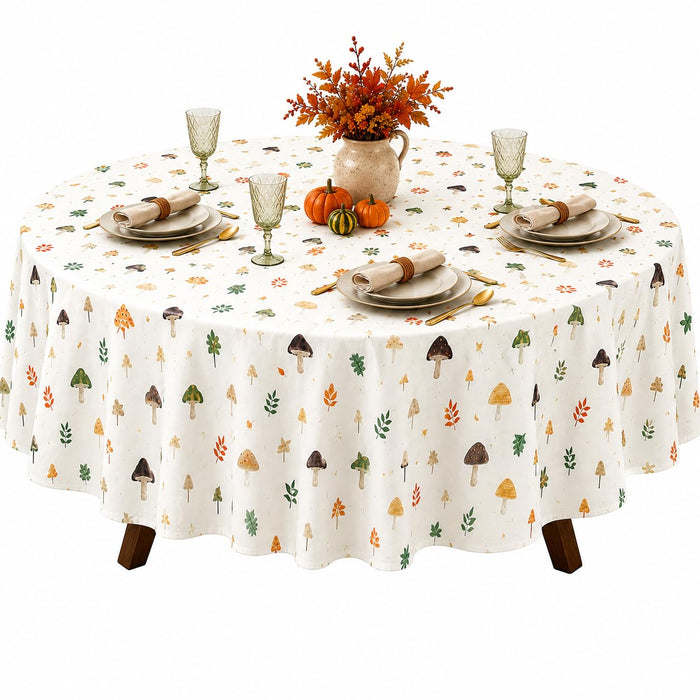 Home Bargains Plus Thanksgiving Mushroom Delight Vinyl Tablecloth with Flannel Backing, PEVA Non Toxic Easy Care Fall Table Cover for Holiday Party, Autumn Leaves