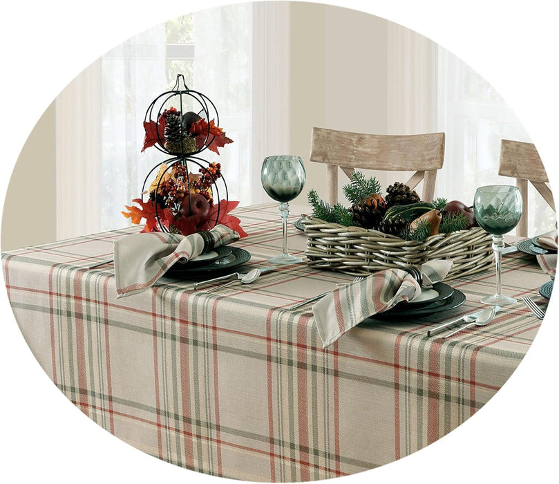 Pocono Plaid Thanksgiving Tablecloth, Farmhouse Green & Rust, Stain Repellent