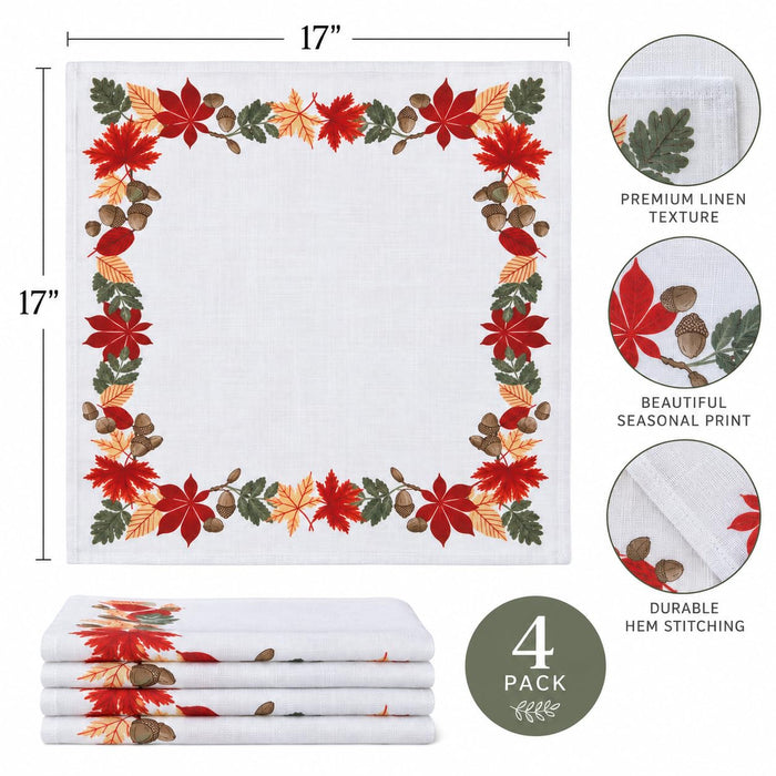 Home Bargains Plus Red Green and Gold Bordered Leaves Fabric Holiday Dining Tablecloth, Napkins, Placemats and Table Runner