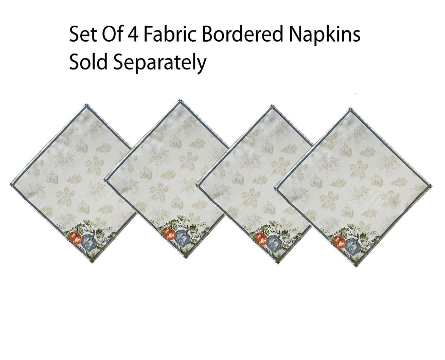 Blue Pumpkin Vines Stone Washed Thanksgiving Fabric Tablecloth, Napkins & Placemats