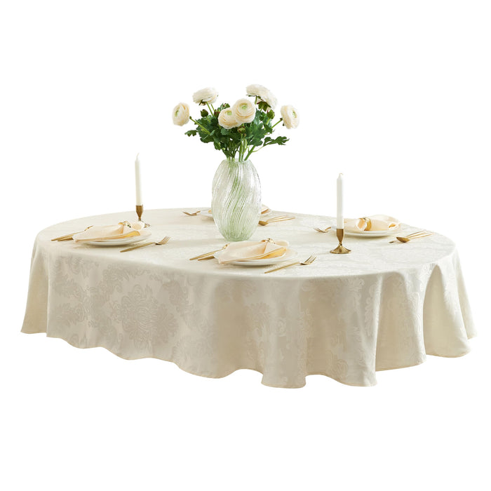 Newbridge Barcelona Luxury Damask Fabric Tablecloth, 100% Polyester, No Iron, Soil Resistant Holiday Tablecloths and Napkins
