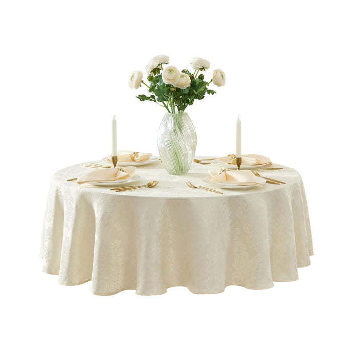 Newbridge Barcelona Luxury Damask Fabric Tablecloth, 100% Polyester, No Iron, Soil Resistant Holiday Tablecloths and Napkins