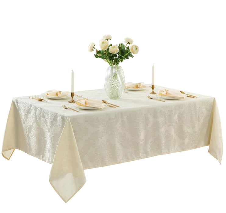 Newbridge Barcelona Luxury Damask Fabric Tablecloth, 100% Polyester, No Iron, Soil Resistant Holiday Tablecloths and Napkins