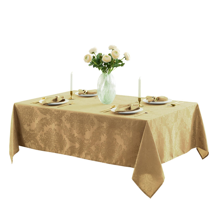 Newbridge Barcelona Luxury Damask Fabric Tablecloth, 100% Polyester, No Iron, Soil Resistant Holiday Tablecloths and Napkins