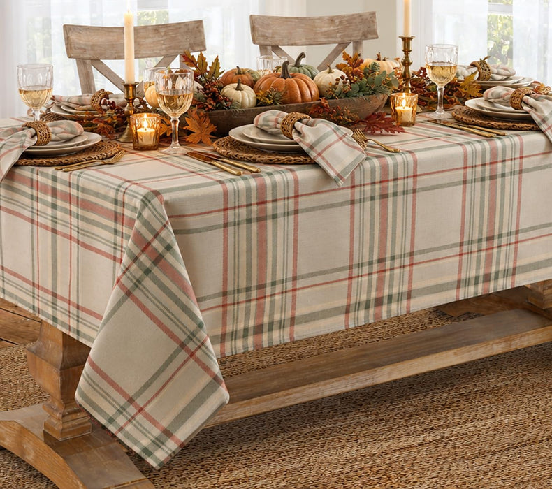 Pocono Plaid Thanksgiving Tablecloth, Farmhouse Green & Rust, Stain Repellent