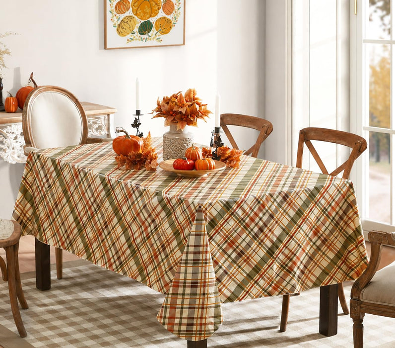 Harvest Diagonal Plaid Contemporary Autumn and Thanksgiving Vinyl Flannel Backed Tablecloth by Newbridge