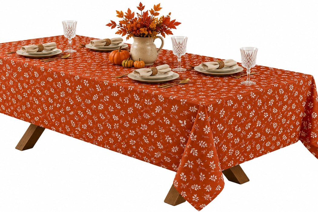 Home Bargains Plus Thanksgiving Harvest Grain on Rust Background Vinyl Tablecloth with Flannel Backing, PEVA Non Toxic Easy Care Fall Table Cover for Holiday Dining Party