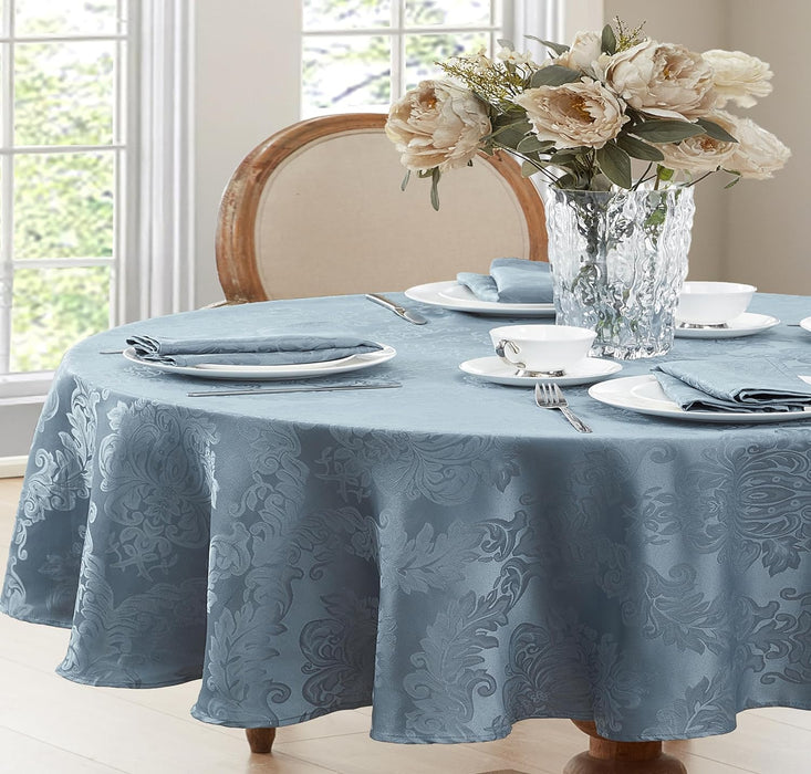 Newbridge Barcelona Luxury Damask Fabric Tablecloth, 100% Polyester, No Iron, Soil Resistant Holiday Tablecloths and Napkins