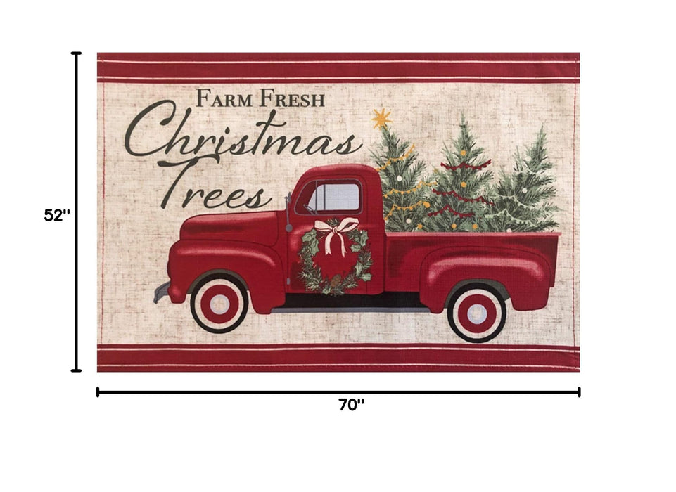 Newbridge Christmas Pine Hill Tree Farm Fabric Tablecloth, Nostalgic Retro Holiday Country Farm Truck No Iron and Stain Resistant Table Cover, Napkins, Placemats and Table Runners for Party, Banquet