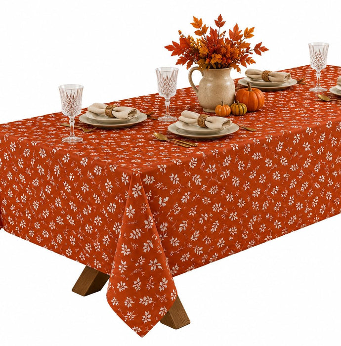 Home Bargains Plus Thanksgiving Harvest Grain on Rust Background Vinyl Tablecloth with Flannel Backing, PEVA Non Toxic Easy Care Fall Table Cover for Holiday Dining Party
