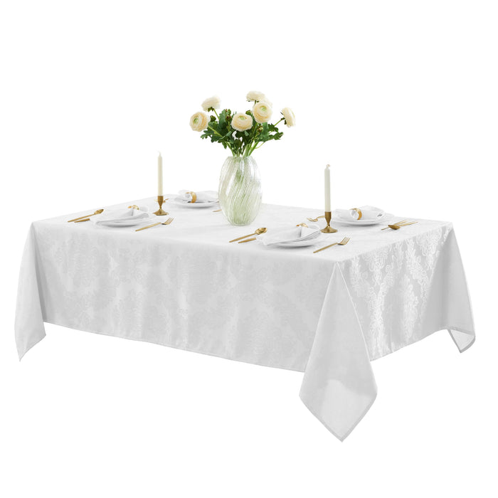 Newbridge Barcelona Luxury Damask Fabric Tablecloth, 100% Polyester, No Iron, Soil Resistant Holiday Tablecloths and Napkins