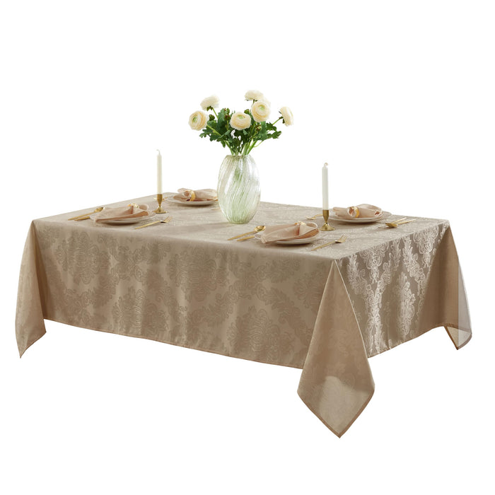 Newbridge Barcelona Luxury Damask Fabric Tablecloth, 100% Polyester, No Iron, Soil Resistant Holiday Tablecloths and Napkins