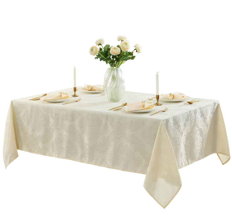 Newbridge Barcelona Luxury Damask Fabric Tablecloth, 100% Polyester, No Iron, Soil Resistant Holiday Tablecloths and Napkins