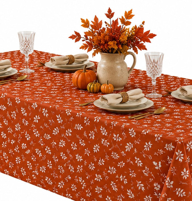Home Bargains Plus Thanksgiving Harvest Grain on Rust Background Vinyl Tablecloth with Flannel Backing, PEVA Non Toxic Easy Care Fall Table Cover for Holiday Dining Party
