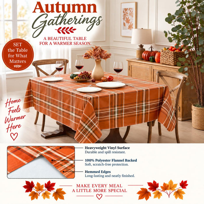 Pocono Plaid Rust and Sage Vinyl Tablecloth with Flannel Backing by Newbridge