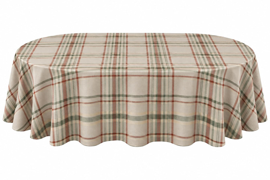 Pocono Plaid Thanksgiving Tablecloth, Farmhouse Green & Rust, Stain Repellent