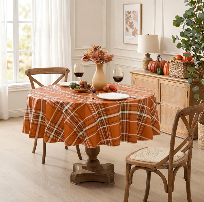 Pocono Plaid Rust and Sage Vinyl Tablecloth with Flannel Backing by Newbridge