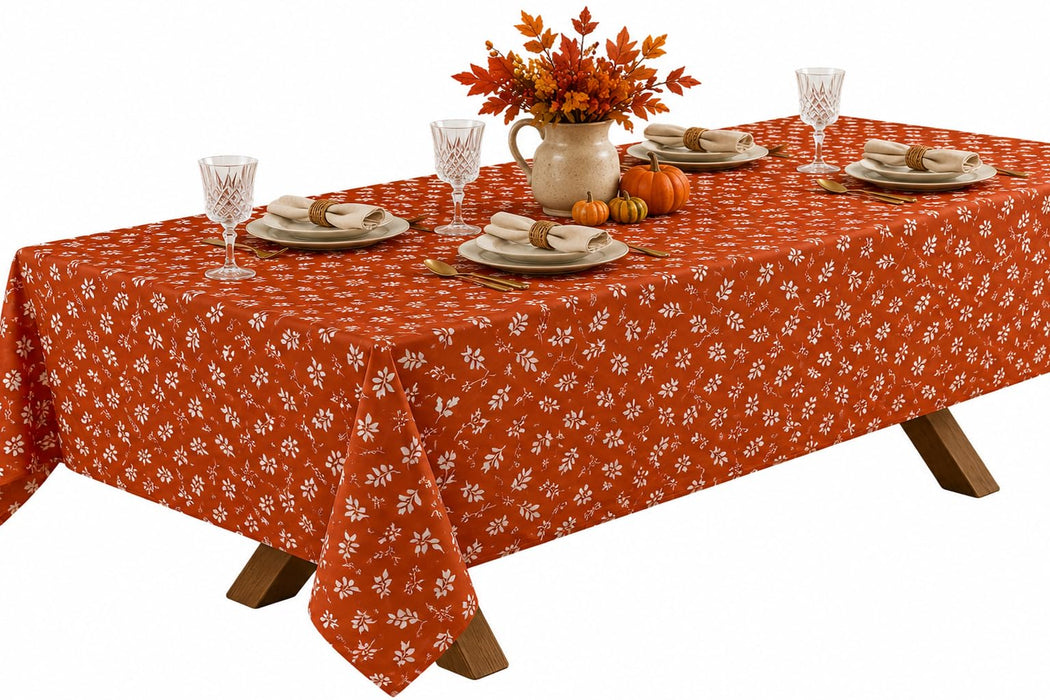 Home Bargains Plus Thanksgiving Harvest Grain on Rust Background Vinyl Tablecloth with Flannel Backing, PEVA Non Toxic Easy Care Fall Table Cover for Holiday Dining Party