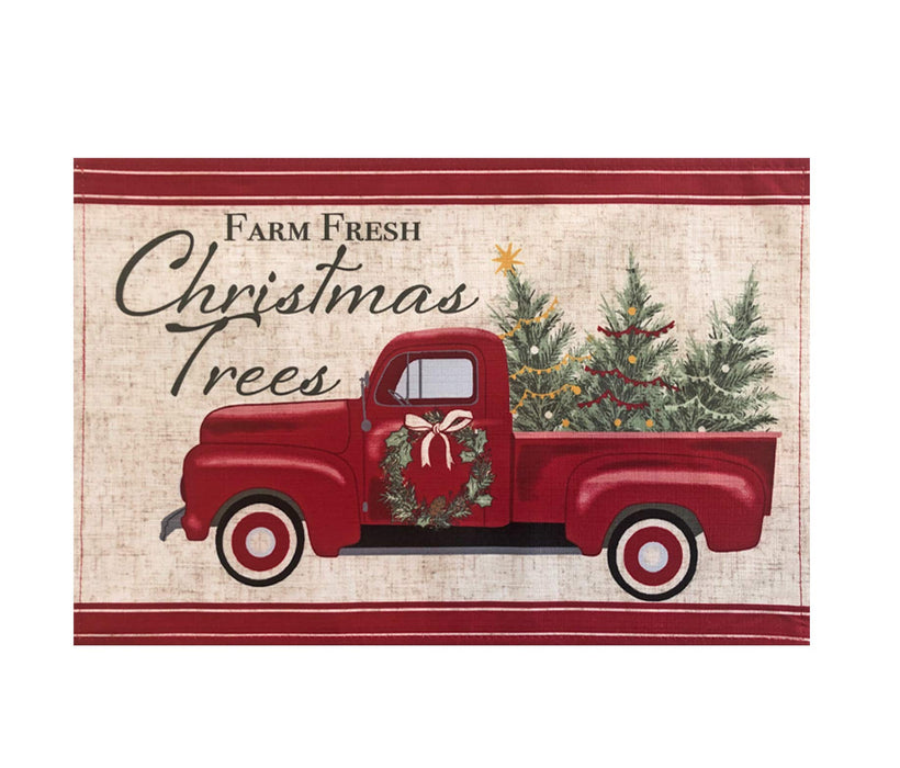 Newbridge Christmas Pine Hill Tree Farm Fabric Tablecloth, Nostalgic Retro Holiday Country Farm Truck No Iron and Stain Resistant Table Cover, Napkins, Placemats and Table Runners for Party, Banquet
