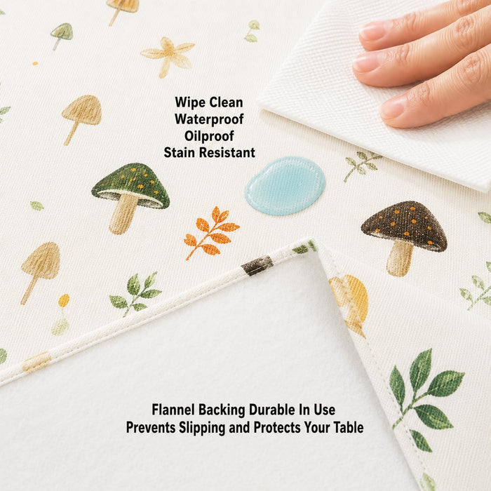 Home Bargains Plus Thanksgiving Mushroom Delight Vinyl Tablecloth with Flannel Backing, PEVA Non Toxic Easy Care Fall Table Cover for Holiday Party, Autumn Leaves