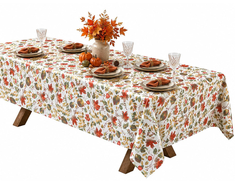 Home Bargains Plus Thanksgiving Red Fall Leaves and Mushroom Vinyl Tablecloth with Flannel Backing, PEVA Non Toxic Easy Care Fall Table Cover for Holiday Dining