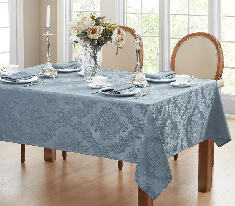 Newbridge Barcelona Luxury Damask Fabric Tablecloth, 100% Polyester, No Iron, Soil Resistant Holiday Tablecloths and Napkins