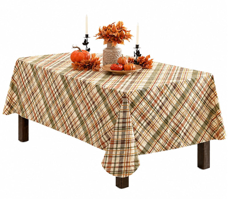 Harvest Diagonal Plaid Contemporary Autumn and Thanksgiving Vinyl Flannel Backed Tablecloth by Newbridge