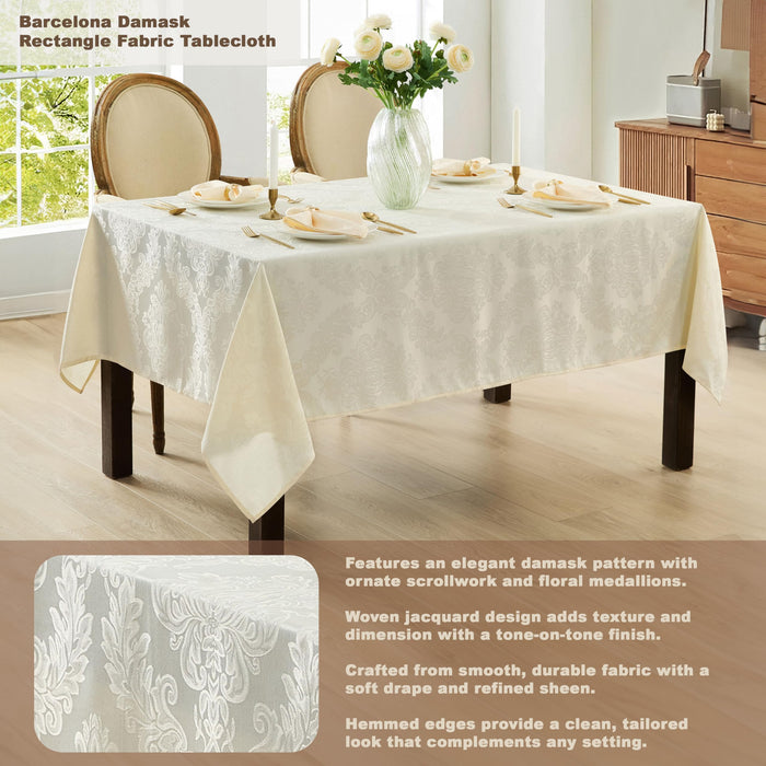 Newbridge Barcelona Luxury Damask Fabric Tablecloth, 100% Polyester, No Iron, Soil Resistant Holiday Tablecloths and Napkins