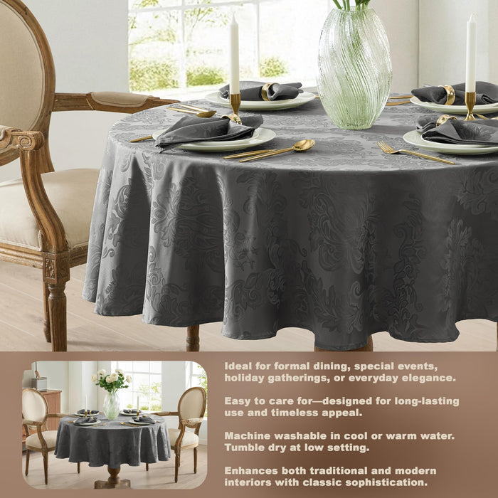 Newbridge Barcelona Luxury Damask Fabric Tablecloth, 100% Polyester, No Iron, Soil Resistant Holiday Tablecloths and Napkins