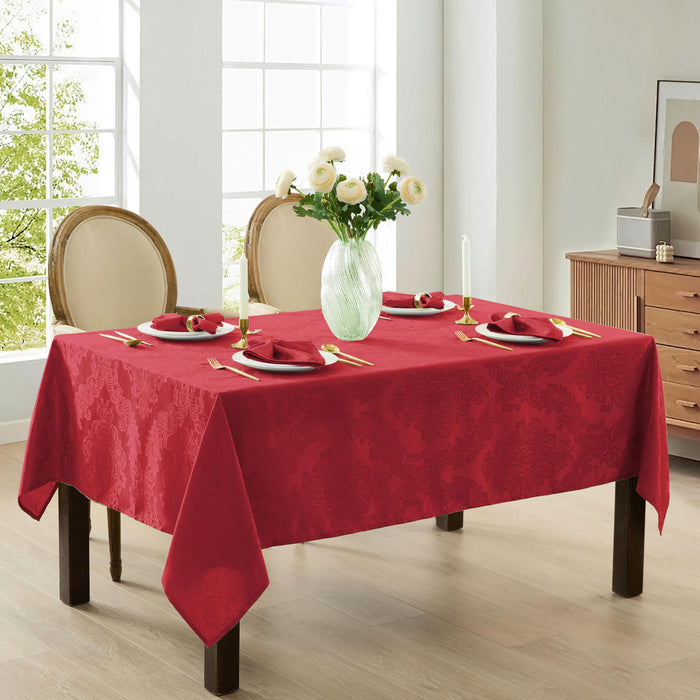 Newbridge Barcelona Luxury Damask Fabric Tablecloth, 100% Polyester, No Iron, Soil Resistant Holiday Tablecloths and Napkins