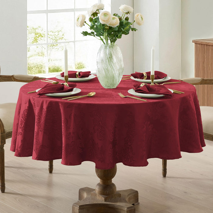 Newbridge Barcelona Luxury Damask Fabric Tablecloth, 100% Polyester, No Iron, Soil Resistant Holiday Tablecloths and Napkins