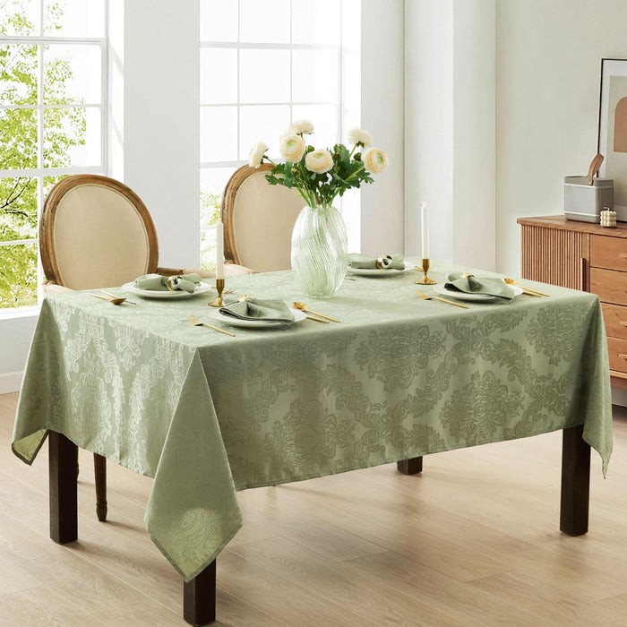 Newbridge Barcelona Luxury Damask Fabric Tablecloth, 100% Polyester, No Iron, Soil Resistant Holiday Tablecloths and Napkins