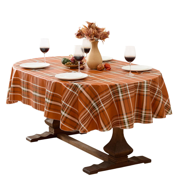 Pocono Plaid Rust and Sage Vinyl Tablecloth with Flannel Backing by Newbridge