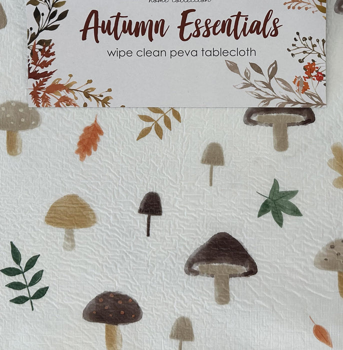 Home Bargains Plus Thanksgiving Mushroom Delight Vinyl Tablecloth with Flannel Backing, PEVA Non Toxic Easy Care Fall Table Cover for Holiday Party, Autumn Leaves
