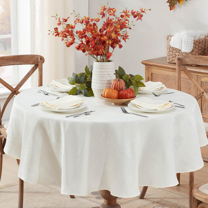 Tremont Leaf Damask Fabric Tablecloth & Napkins, Soil Resistant, Easy Care
