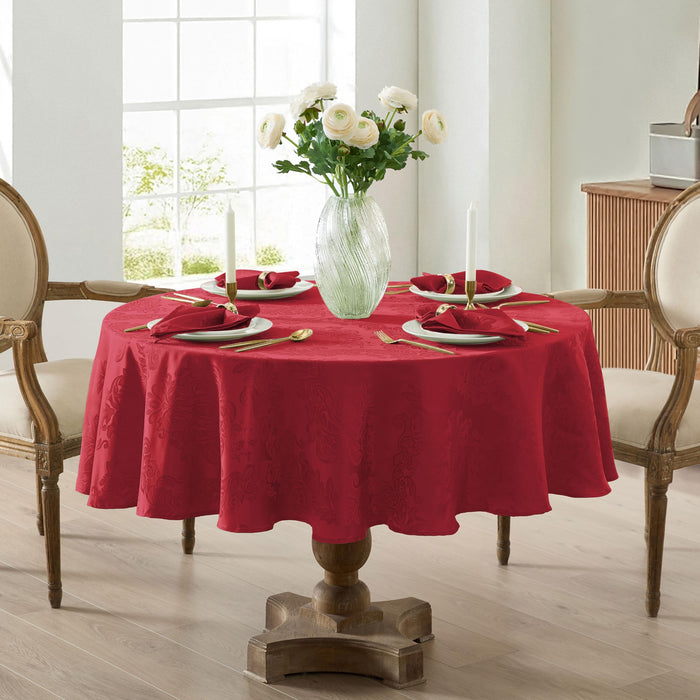 Newbridge Barcelona Luxury Damask Fabric Tablecloth, 100% Polyester, No Iron, Soil Resistant Holiday Tablecloths and Napkins