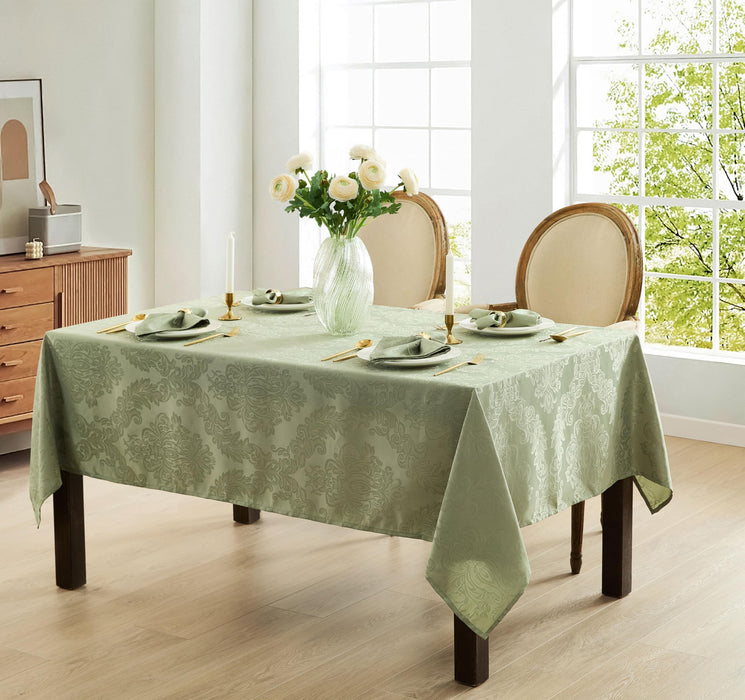 Newbridge Barcelona Luxury Damask Fabric Tablecloth, 100% Polyester, No Iron, Soil Resistant Holiday Tablecloths and Napkins