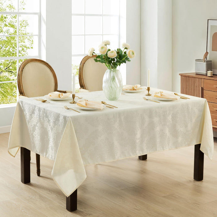 Newbridge Barcelona Luxury Damask Fabric Tablecloth, 100% Polyester, No Iron, Soil Resistant Holiday Tablecloths and Napkins