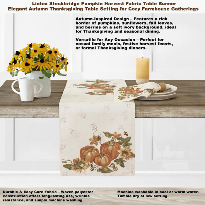 Stockbridge Pumpkin Harvest Thanksgiving Tablecloth, Sunflower & Acorn Border