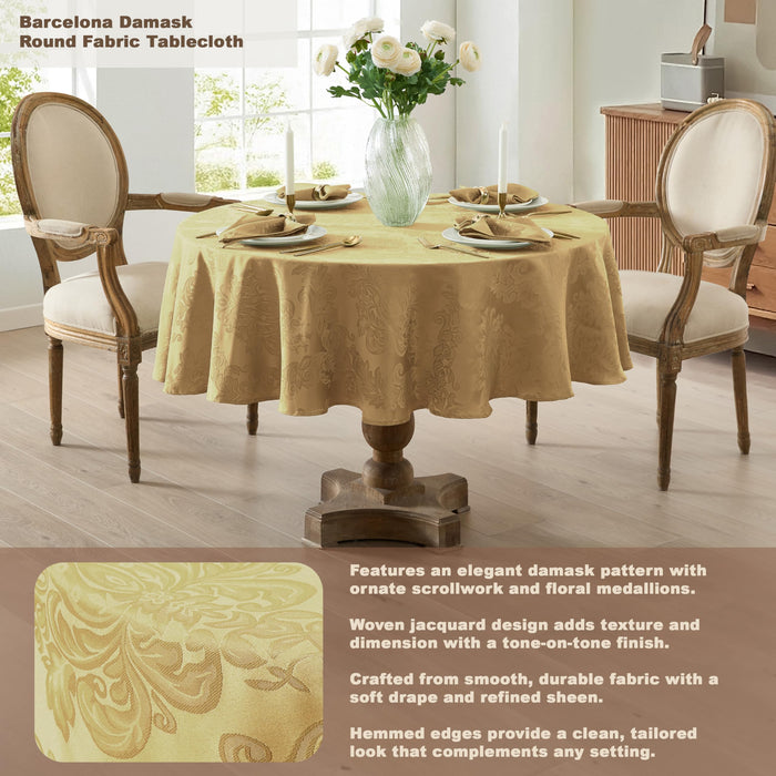 Newbridge Barcelona Luxury Damask Fabric Tablecloth, 100% Polyester, No Iron, Soil Resistant Holiday Tablecloths and Napkins