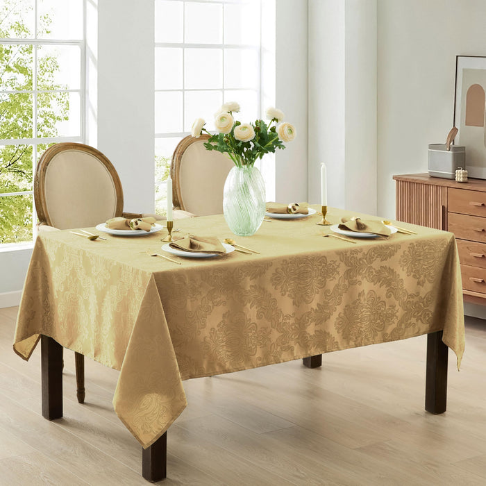 Newbridge Barcelona Luxury Damask Fabric Tablecloth, 100% Polyester, No Iron, Soil Resistant Holiday Tablecloths and Napkins