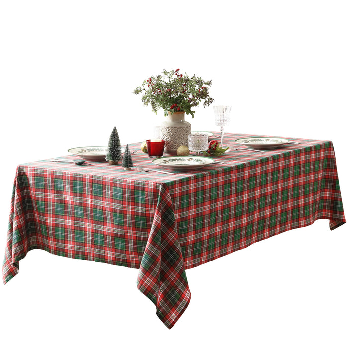 Home Bargains Plus Rudolph Plaid Fabric Tablecloth,Traditional Red and Green Check Pattern, Cotton Blend Holiday Table Cover for Christmas Dining and Winter Decor