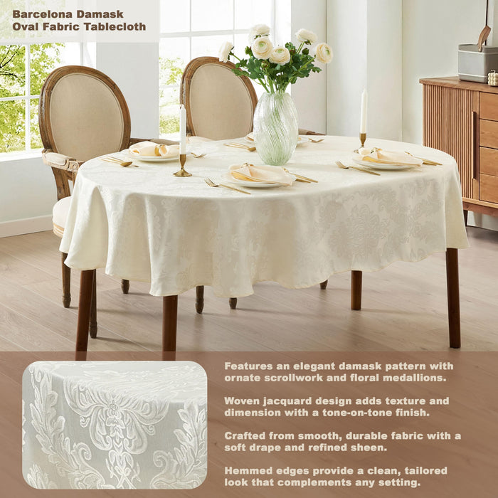 Newbridge Barcelona Luxury Damask Fabric Tablecloth, 100% Polyester, No Iron, Soil Resistant Holiday Tablecloths and Napkins