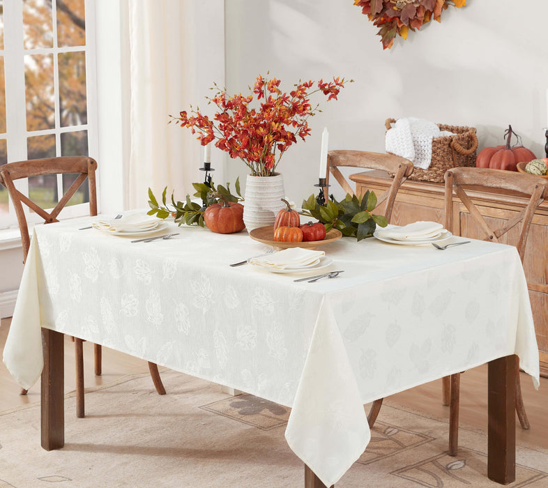 Tremont Leaf Damask Fabric Tablecloth & Napkins, Soil Resistant, Easy Care