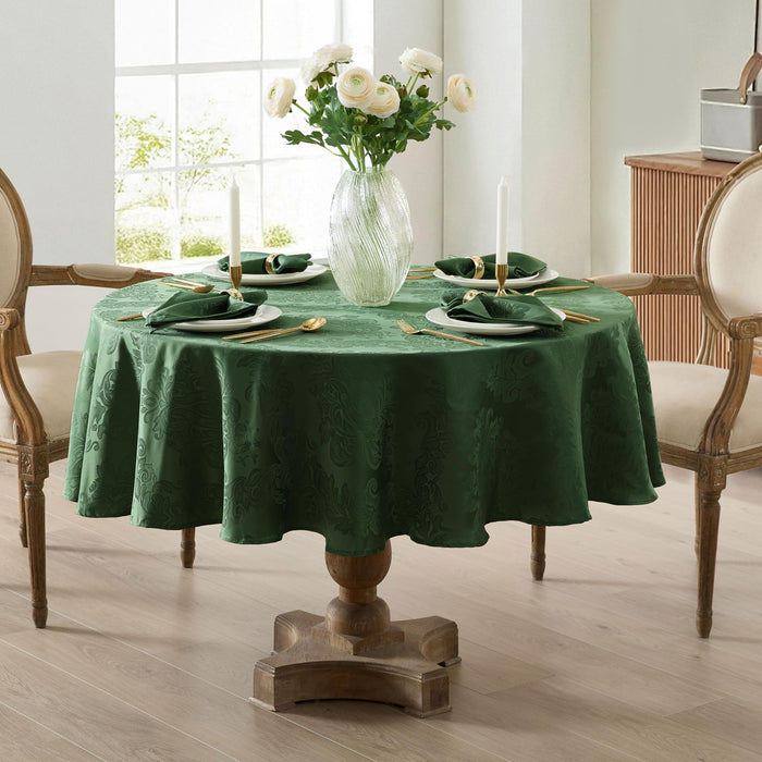Newbridge Barcelona Luxury Damask Fabric Tablecloth, 100% Polyester, No Iron, Soil Resistant Holiday Tablecloths and Napkins