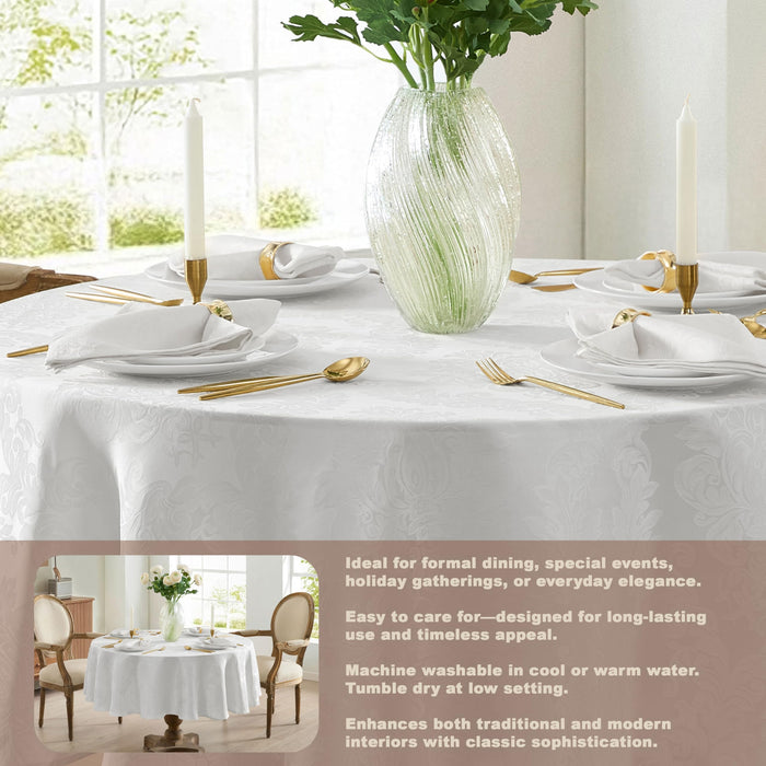 Newbridge Barcelona Luxury Damask Fabric Tablecloth, 100% Polyester, No Iron, Soil Resistant Holiday Tablecloths and Napkins